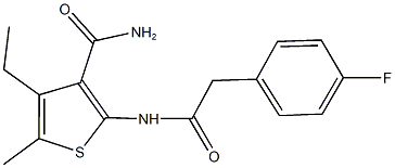 4-ethyl-2-{[(4-fluorophenyl)acetyl]amino}-5-methyl-3-thiophenecarboxamide Struktur