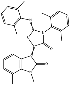 3-{3-(2,6-dimethylphenyl)-2-[(2,6-dimethylphenyl)imino]-4-oxo-1,3-thiazolidin-5-ylidene}-1,7-dimethyl-1,3-dihydro-2H-indol-2-one Struktur