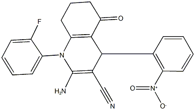 2-amino-1-(2-fluorophenyl)-4-{2-nitrophenyl}-5-oxo-1,4,5,6,7,8-hexahydro-3-quinolinecarbonitrile Struktur