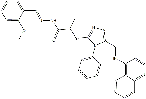 N'-(2-methoxybenzylidene)-2-({5-[(1-naphthylamino)methyl]-4-phenyl-4H-1,2,4-triazol-3-yl}sulfanyl)propanohydrazide Struktur