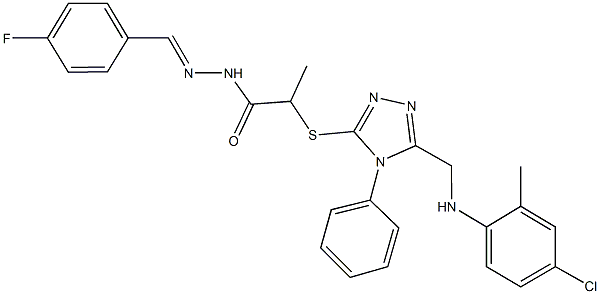 2-({5-[(4-chloro-2-methylanilino)methyl]-4-phenyl-4H-1,2,4-triazol-3-yl}sulfanyl)-N'-(4-fluorobenzylidene)propanohydrazide Struktur