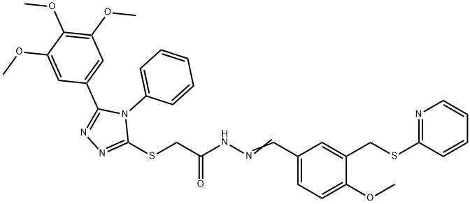 N'-{4-methoxy-3-[(2-pyridinylsulfanyl)methyl]benzylidene}-2-{[4-phenyl-5-(3,4,5-trimethoxyphenyl)-4H-1,2,4-triazol-3-yl]sulfanyl}acetohydrazide Struktur