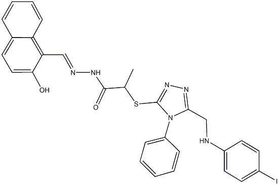 N'-[(2-hydroxy-1-naphthyl)methylene]-2-({5-[(4-iodoanilino)methyl]-4-phenyl-4H-1,2,4-triazol-3-yl}sulfanyl)propanohydrazide Struktur