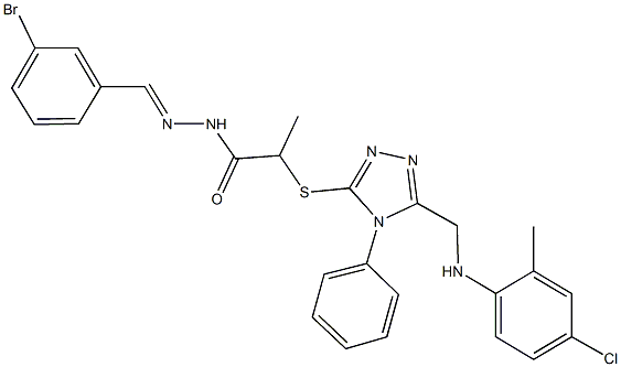 N'-(3-bromobenzylidene)-2-({5-[(4-chloro-2-methylanilino)methyl]-4-phenyl-4H-1,2,4-triazol-3-yl}sulfanyl)propanohydrazide Struktur