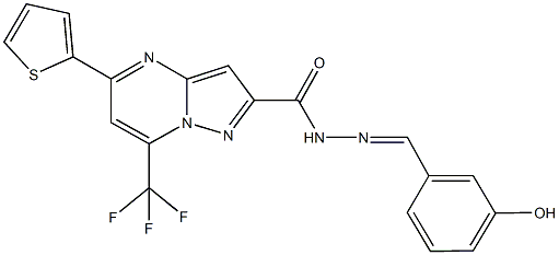 N'-(3-hydroxybenzylidene)-5-(2-thienyl)-7-(trifluoromethyl)pyrazolo[1,5-a]pyrimidine-2-carbohydrazide Struktur