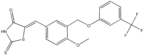 5-(4-methoxy-3-{[3-(trifluoromethyl)phenoxy]methyl}benzylidene)-2-thioxo-1,3-thiazolidin-4-one Struktur