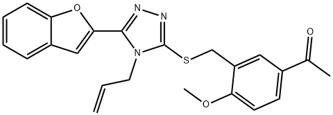 1-[3-({[4-allyl-5-(1-benzofuran-2-yl)-4H-1,2,4-triazol-3-yl]sulfanyl}methyl)-4-methoxyphenyl]ethanone Struktur