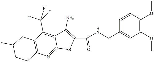 3-amino-N-(3,4-dimethoxybenzyl)-6-methyl-4-(trifluoromethyl)-5,6,7,8-tetrahydrothieno[2,3-b]quinoline-2-carboxamide Struktur