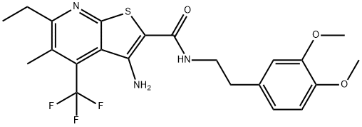 3-amino-N-[2-(3,4-dimethoxyphenyl)ethyl]-6-ethyl-5-methyl-4-(trifluoromethyl)thieno[2,3-b]pyridine-2-carboxamide Struktur