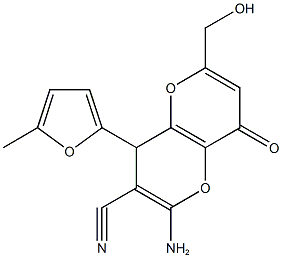 2-amino-6-(hydroxymethyl)-4-(5-methyl-2-furyl)-8-oxo-4,8-dihydropyrano[3,2-b]pyran-3-carbonitrile Struktur