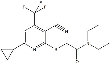 2-{[3-cyano-6-cyclopropyl-4-(trifluoromethyl)-2-pyridinyl]sulfanyl}-N,N-diethylacetamide Struktur