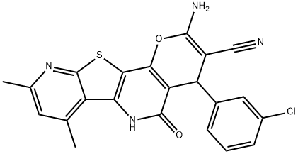 2-amino-4-(3-chlorophenyl)-7,9-dimethyl-5-oxo-5,6-dihydro-4H-pyrano[2,3-d]pyrido[3',2':4,5]thieno[3,2-b]pyridine-3-carbonitrile Struktur