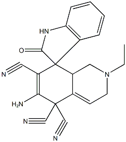 6-amino-2-ethyl-2,3,8,8a-tetrahydro-5,5,7(1H)-isoquinolinetricarbonitrile-8-spiro-3'-(1',3'-dihydro-2'H-indol-2'-one) Struktur