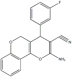 2-amino-4-(3-fluorophenyl)-4H,5H-pyrano[3,2-c]chromene-3-carbonitrile Struktur