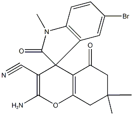 2-amino-5'-bromo-1',7,7-trimethyl-2',5-dioxo-1',3',5,6,7,8-hexahydrospiro[4H-chromene-4,3'-(2'H)-indole]-3-carbonitrile Struktur