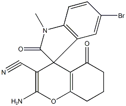 2-amino-5'-bromo-1'-methyl-2',5-dioxo-1',3',5,6,7,8-hexahydrospiro[4H-chromene-4,3'-(2'H)-indole]-3-carbonitrile Struktur