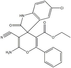 ethyl 6-amino-5-cyano-2-phenyl-4H-pyran-3-carboxylate-4-spiro-3'-(5'-chloro-1',3'-dihydro-2'H-indol-2'-one) Struktur