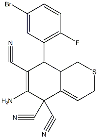 6-amino-8-(5-bromo-2-fluorophenyl)-8,8a-dihydro-1H-isothiochromene-5,5,7(3H)-tricarbonitrile Struktur