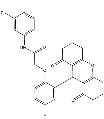 2-[4-chloro-2-(1,8-dioxo-2,3,4,5,6,7,8,9-octahydro-1H-xanthen-9-yl)phenoxy]-N-(3-chloro-4-methylphenyl)acetamide Struktur