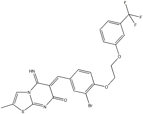 6-(3-bromo-4-{2-[3-(trifluoromethyl)phenoxy]ethoxy}benzylidene)-5-imino-2-methyl-5,6-dihydro-7H-[1,3]thiazolo[3,2-a]pyrimidin-7-one Struktur