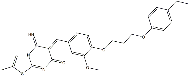 6-{4-[3-(4-ethylphenoxy)propoxy]-3-methoxybenzylidene}-5-imino-2-methyl-5,6-dihydro-7H-[1,3]thiazolo[3,2-a]pyrimidin-7-one Struktur