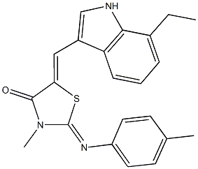 5-[(7-ethyl-1H-indol-3-yl)methylene]-3-methyl-2-[(4-methylphenyl)imino]-1,3-thiazolidin-4-one Struktur