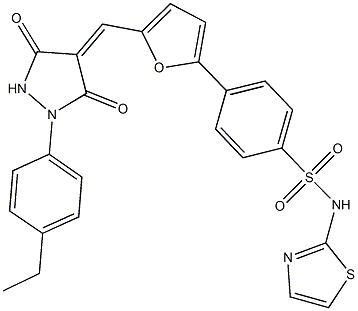 4-(5-{[1-(4-ethylphenyl)-3,5-dioxo-4-pyrazolidinylidene]methyl}-2-furyl)-N-(1,3-thiazol-2-yl)benzenesulfonamide Struktur