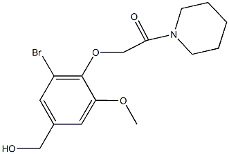 {3-bromo-5-methoxy-4-[2-oxo-2-(1-piperidinyl)ethoxy]phenyl}methanol Struktur