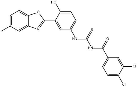 N-(3,4-dichlorobenzoyl)-N'-[4-hydroxy-3-(5-methyl-1,3-benzoxazol-2-yl)phenyl]thiourea Struktur