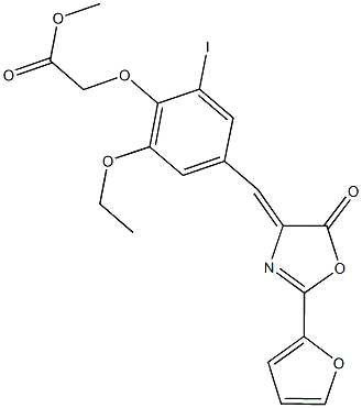 methyl {2-ethoxy-4-[(2-(2-furyl)-5-oxo-1,3-oxazol-4(5H)-ylidene)methyl]-6-iodophenoxy}acetate Struktur