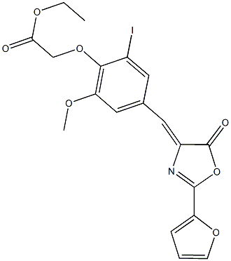 ethyl {4-[(2-(2-furyl)-5-oxo-1,3-oxazol-4(5H)-ylidene)methyl]-2-iodo-6-methoxyphenoxy}acetate Struktur