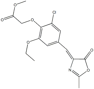 methyl {2-chloro-6-ethoxy-4-[(2-methyl-5-oxo-1,3-oxazol-4(5H)-ylidene)methyl]phenoxy}acetate Struktur