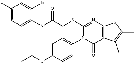 N-(2-bromo-4-methylphenyl)-2-{[3-(4-ethoxyphenyl)-5,6-dimethyl-4-oxo-3,4-dihydrothieno[2,3-d]pyrimidin-2-yl]sulfanyl}acetamide Struktur