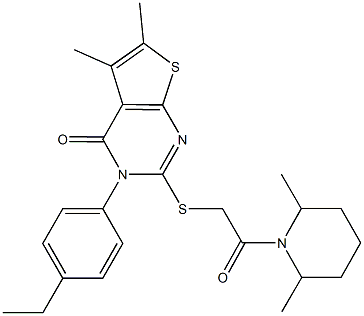 2-{[2-(2,6-dimethyl-1-piperidinyl)-2-oxoethyl]sulfanyl}-3-(4-ethylphenyl)-5,6-dimethylthieno[2,3-d]pyrimidin-4(3H)-one Struktur