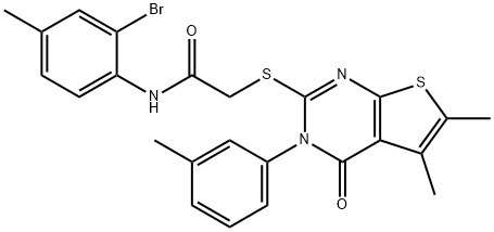 N-(2-bromo-4-methylphenyl)-2-{[5,6-dimethyl-3-(3-methylphenyl)-4-oxo-3,4-dihydrothieno[2,3-d]pyrimidin-2-yl]sulfanyl}acetamide Struktur