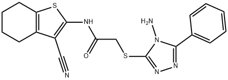 2-[(4-amino-5-phenyl-4H-1,2,4-triazol-3-yl)sulfanyl]-N-(3-cyano-4,5,6,7-tetrahydro-1-benzothien-2-yl)acetamide Struktur