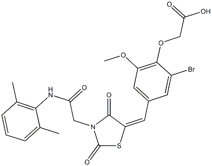 [2-bromo-4-({3-[2-(2,6-dimethylanilino)-2-oxoethyl]-2,4-dioxo-1,3-thiazolidin-5-ylidene}methyl)-6-methoxyphenoxy]acetic acid Struktur