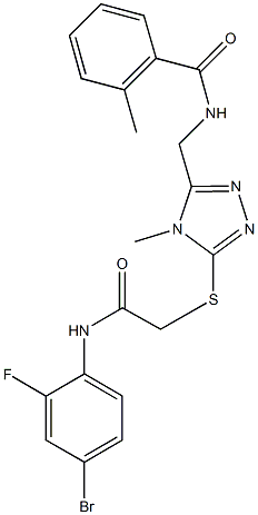 N-[(5-{[2-(4-bromo-2-fluoroanilino)-2-oxoethyl]sulfanyl}-4-methyl-4H-1,2,4-triazol-3-yl)methyl]-2-methylbenzamide Struktur