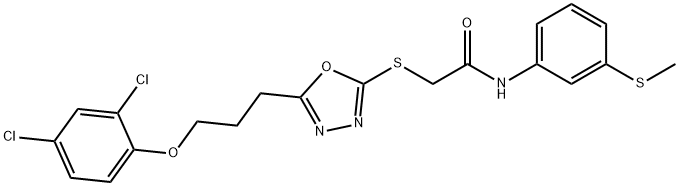 2-({5-[3-(2,4-dichlorophenoxy)propyl]-1,3,4-oxadiazol-2-yl}sulfanyl)-N-[3-(methylsulfanyl)phenyl]acetamide Struktur