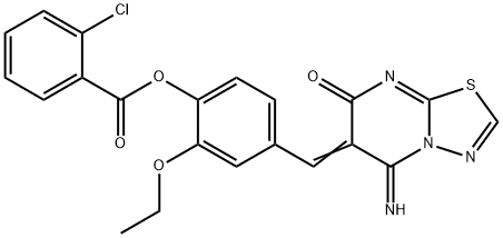 2-ethoxy-4-[(5-imino-7-oxo-5H-[1,3,4]thiadiazolo[3,2-a]pyrimidin-6(7H)-ylidene)methyl]phenyl 2-chlorobenzoate Struktur