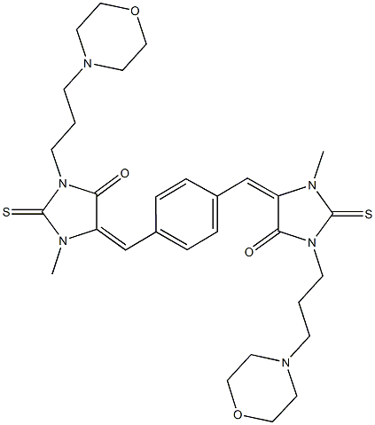 1-methyl-5-[4-({3-methyl-1-[3-(4-morpholinyl)propyl]-5-oxo-2-thioxo-4-imidazolidinylidene}methyl)benzylidene]-3-[3-(4-morpholinyl)propyl]-2-thioxo-4-imidazolidinone Struktur