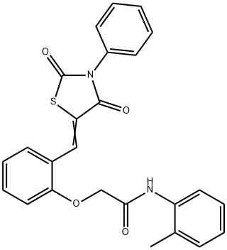 2-{2-[(2,4-dioxo-3-phenyl-1,3-thiazolidin-5-ylidene)methyl]phenoxy}-N-(2-methylphenyl)acetamide Struktur