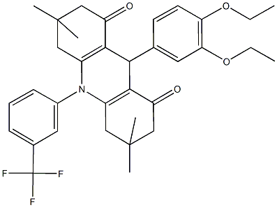 9-(3,4-diethoxyphenyl)-3,3,6,6-tetramethyl-10-[3-(trifluoromethyl)phenyl]-3,4,6,7,9,10-hexahydro-1,8(2H,5H)-acridinedione Struktur