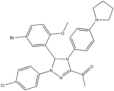 1-{5-(5-bromo-2-methoxyphenyl)-1-(4-chlorophenyl)-4-[4-(1-pyrrolidinyl)phenyl]-4,5-dihydro-1H-1,2,4-triazol-3-yl}ethanone Struktur