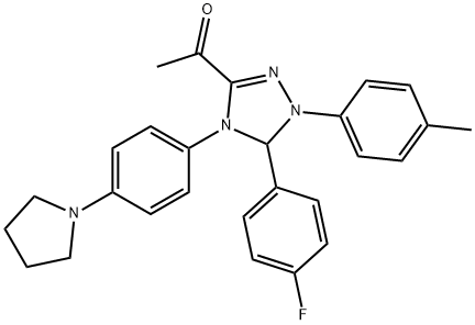 1-{5-(4-fluorophenyl)-1-(4-methylphenyl)-4-[4-(1-pyrrolidinyl)phenyl]-4,5-dihydro-1H-1,2,4-triazol-3-yl}ethanone Struktur