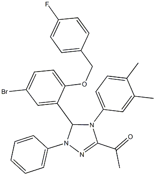 1-[5-{5-bromo-2-[(4-fluorobenzyl)oxy]phenyl}-4-(3,4-dimethylphenyl)-1-phenyl-4,5-dihydro-1H-1,2,4-triazol-3-yl]ethanone Struktur