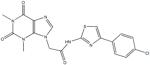 N-[4-(4-chlorophenyl)-1,3-thiazol-2-yl]-2-(1,3-dimethyl-2,6-dioxo-1,2,3,6-tetrahydro-9H-purin-9-yl)acetamide Struktur