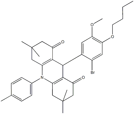 9-(2-bromo-4-butoxy-5-methoxyphenyl)-3,3,6,6-tetramethyl-10-(4-methylphenyl)-3,4,6,7,9,10-hexahydro-1,8(2H,5H)-acridinedione Struktur