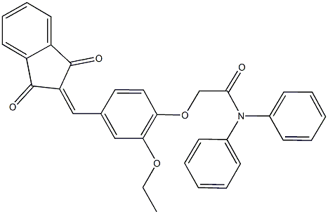 2-{4-[(1,3-dioxo-1,3-dihydro-2H-inden-2-ylidene)methyl]-2-ethoxyphenoxy}-N,N-diphenylacetamide Struktur