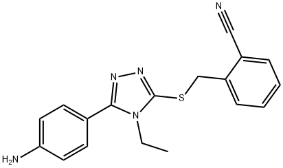 2-({[5-(4-aminophenyl)-4-ethyl-4H-1,2,4-triazol-3-yl]sulfanyl}methyl)benzonitrile Struktur